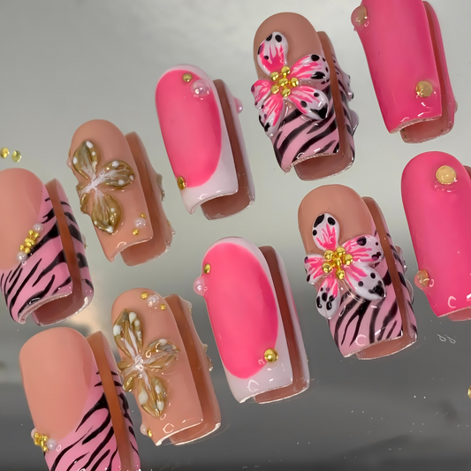 3d chrome nails pink flowers nail art